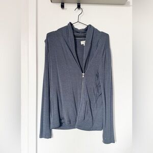 Lou & Grey Signaturesoft Asymmetrical Moto Zip Knit Jacket Grey/Blue Small